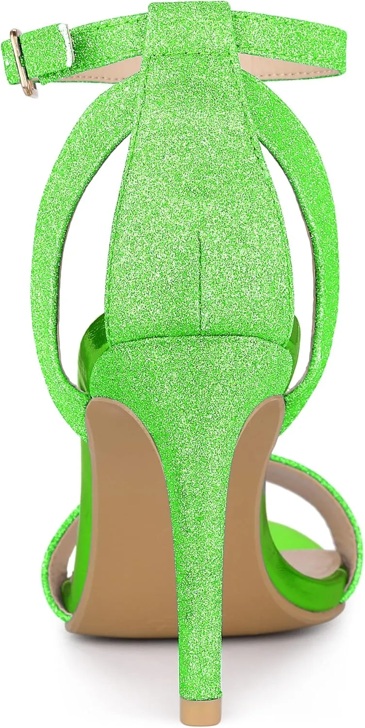 Allegra K Women's Glitter Ankle Strap Stiletto High Heel Sandals