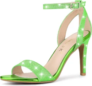 Allegra K Women's Glitter Ankle Strap Stiletto High Heel Sandals
