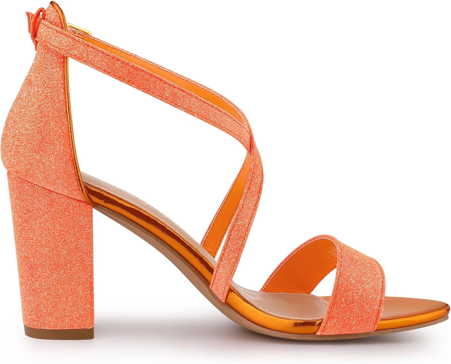 Allegra K Women's Glitter Crisscross Strap Block Heels Sandals