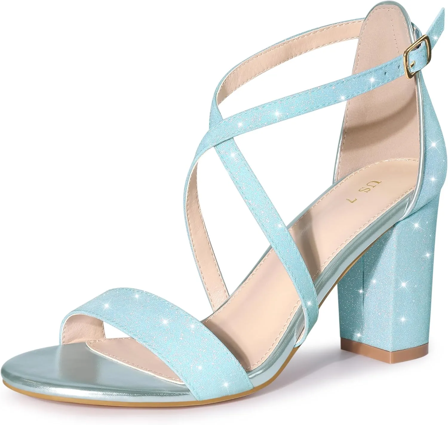 Allegra K Women's Glitter Crisscross Strap Block Heels Sandals