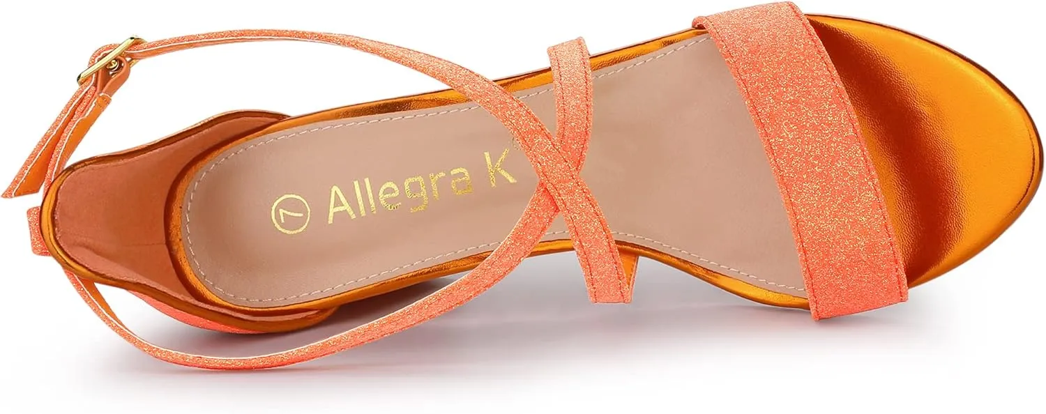 Allegra K Women's Glitter Crisscross Strap Block Heels Sandals