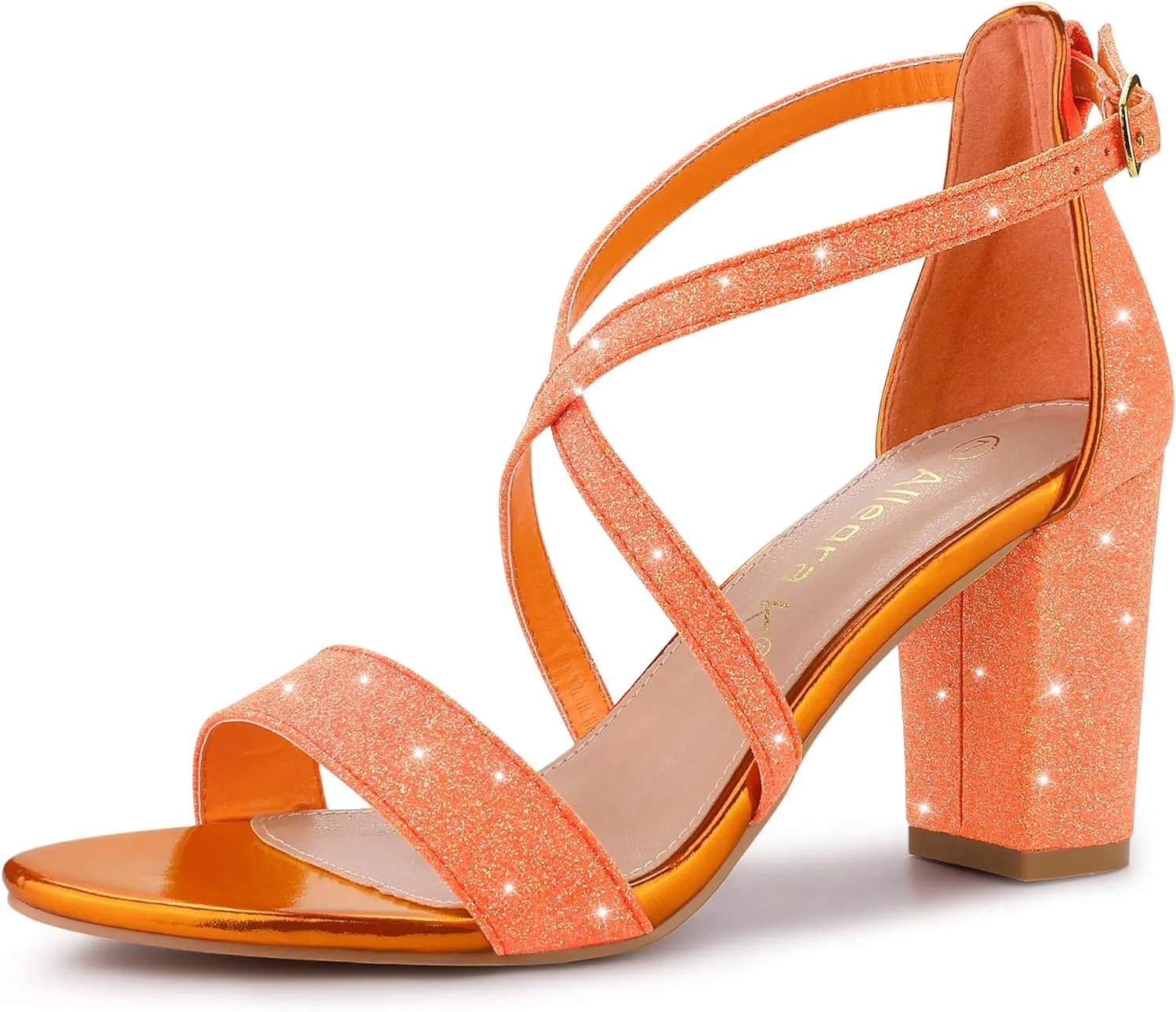 Allegra K Women's Glitter Crisscross Strap Block Heels Sandals