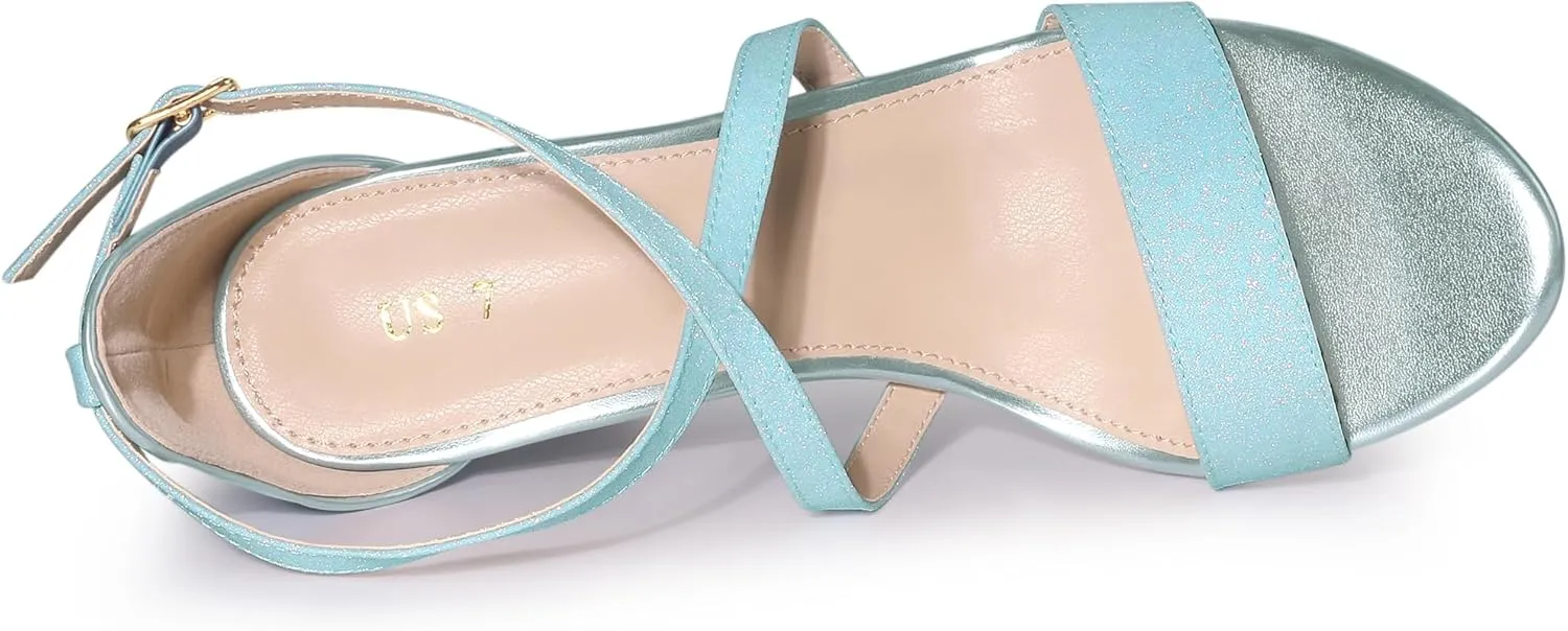 Allegra K Women's Glitter Crisscross Strap Block Heels Sandals