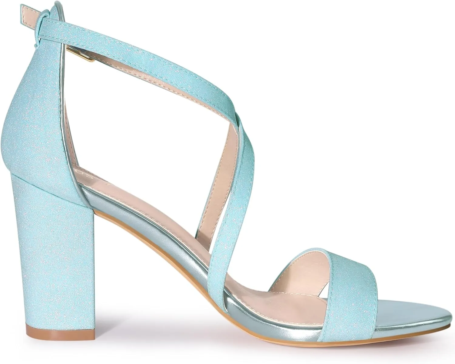 Allegra K Women's Glitter Crisscross Strap Block Heels Sandals