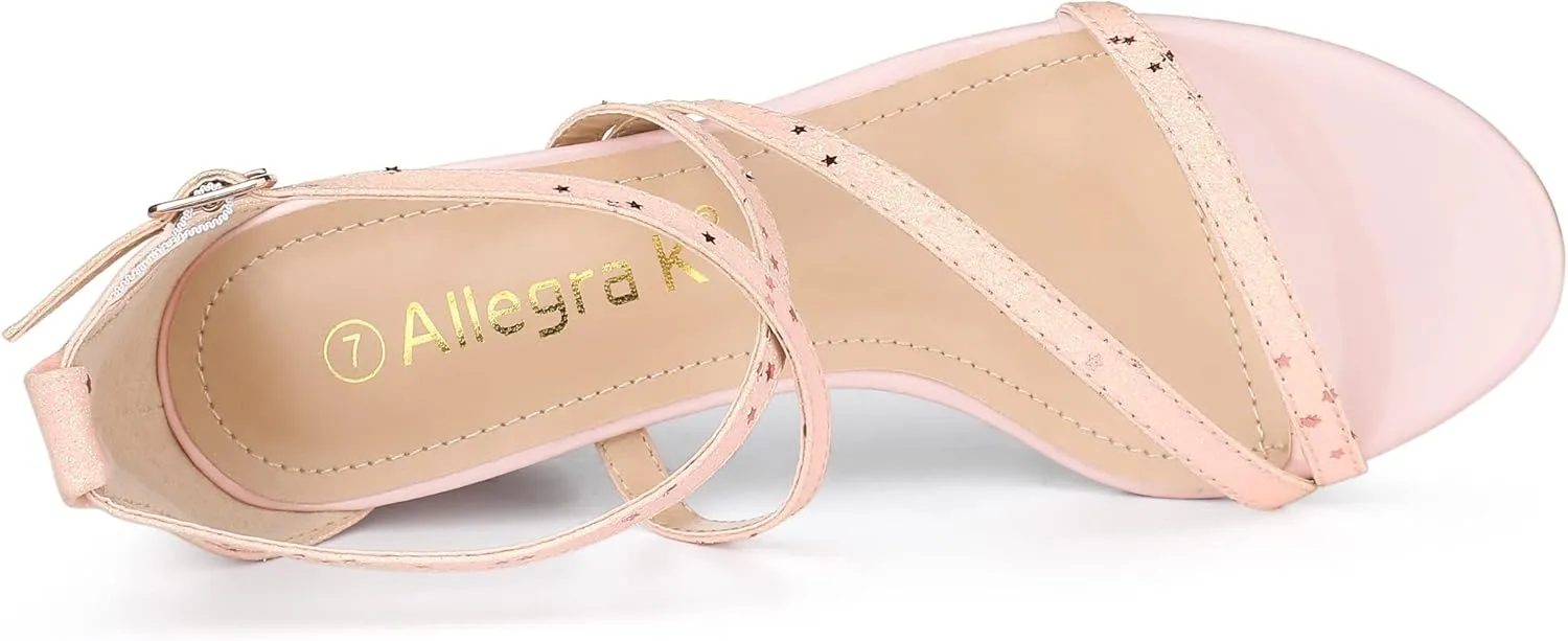 Allegra K Women's Glitter Crisscross Strap Chunky Heels Sandals
