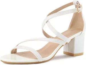 Allegra K Women's Glitter Crisscross Strap Chunky Heels Sandals