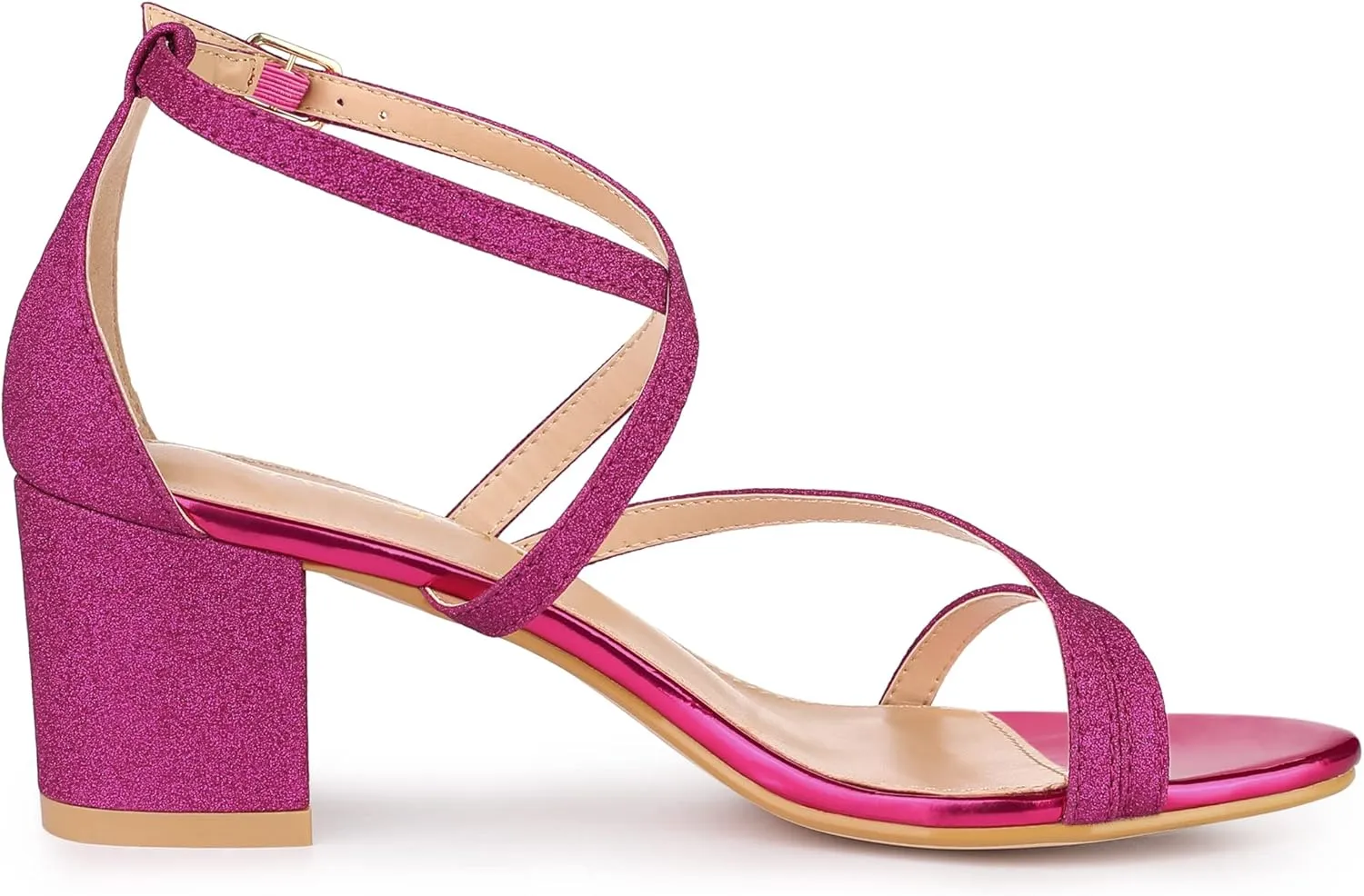 Allegra K Women's Glitter Crisscross Strap Chunky Heels Sandals