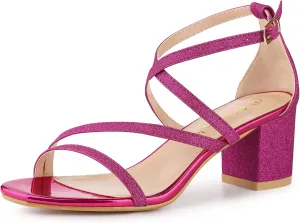 Allegra K Women's Glitter Crisscross Strap Chunky Heels Sandals