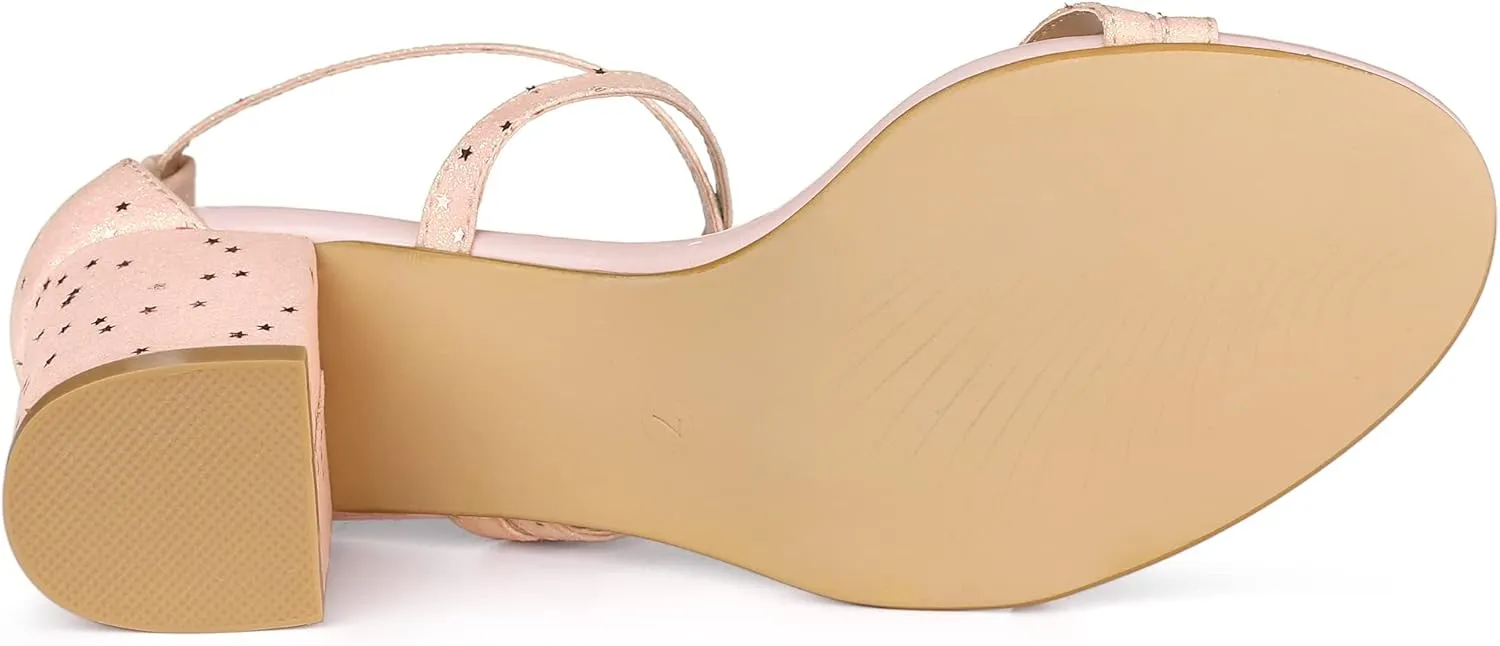 Allegra K Women's Glitter Crisscross Strap Chunky Heels Sandals