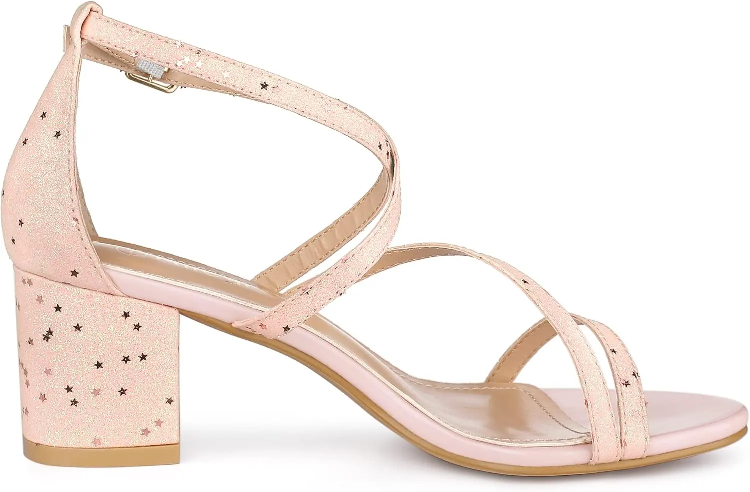 Allegra K Women's Glitter Crisscross Strap Chunky Heels Sandals