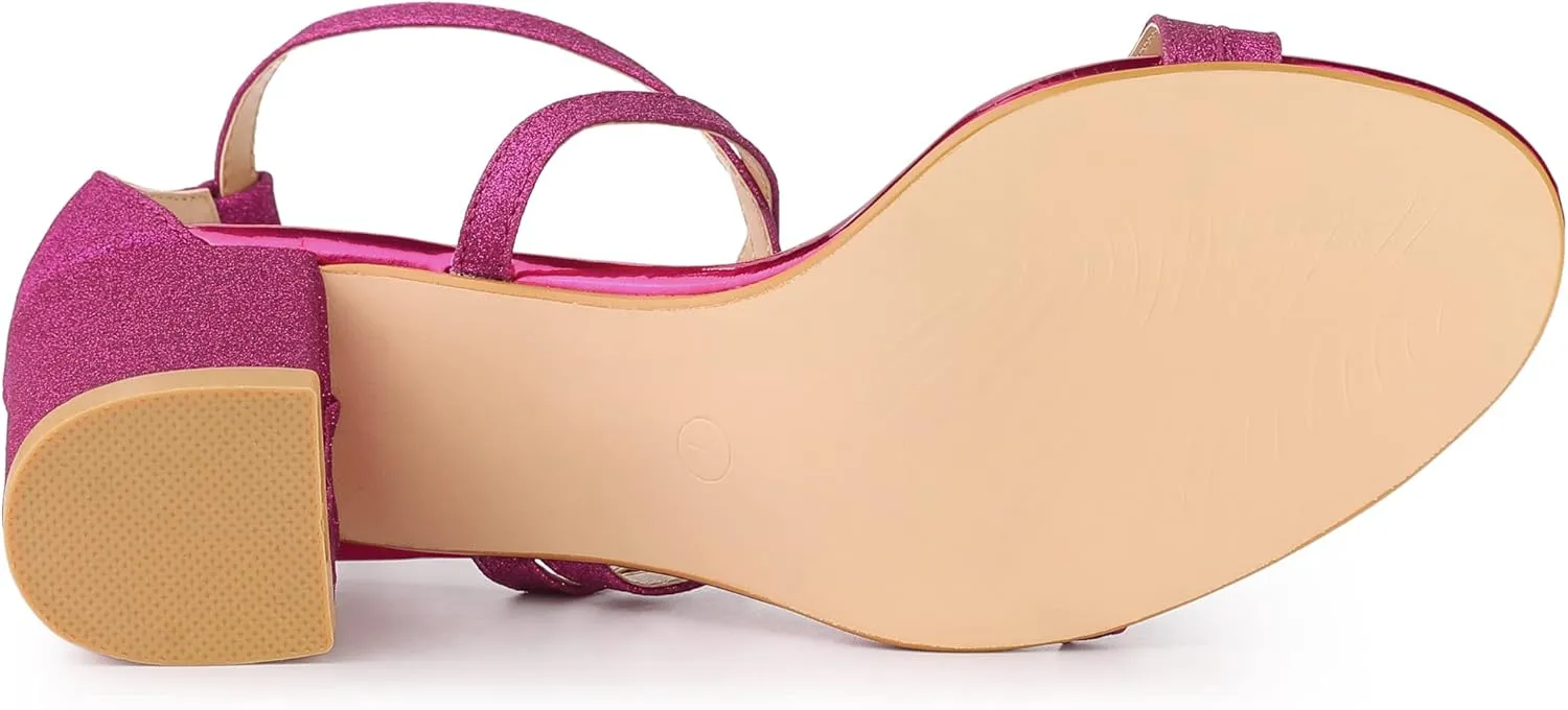 Allegra K Women's Glitter Crisscross Strap Chunky Heels Sandals