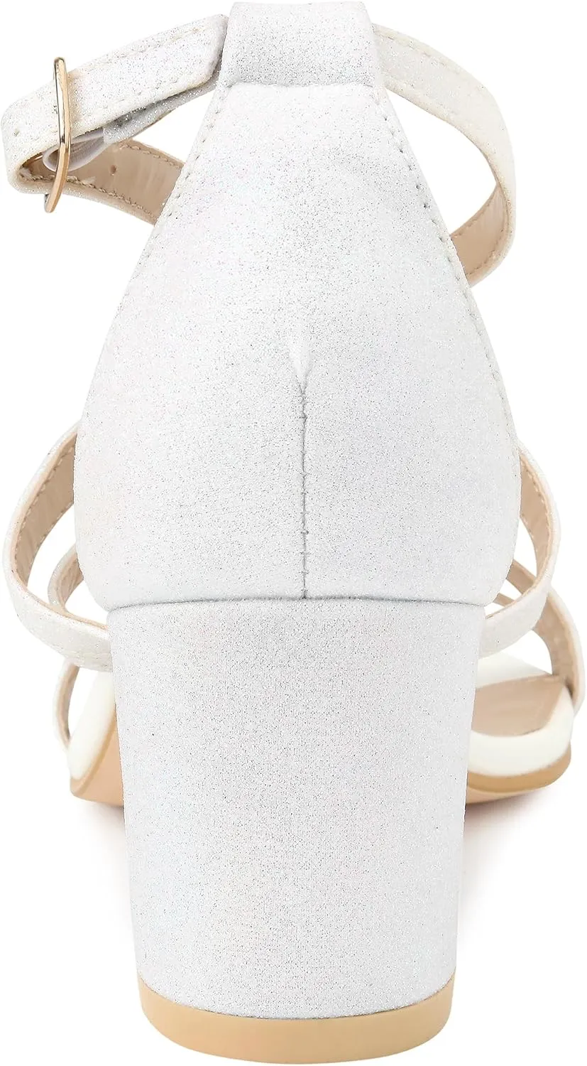 Allegra K Women's Glitter Crisscross Strap Chunky Heels Sandals