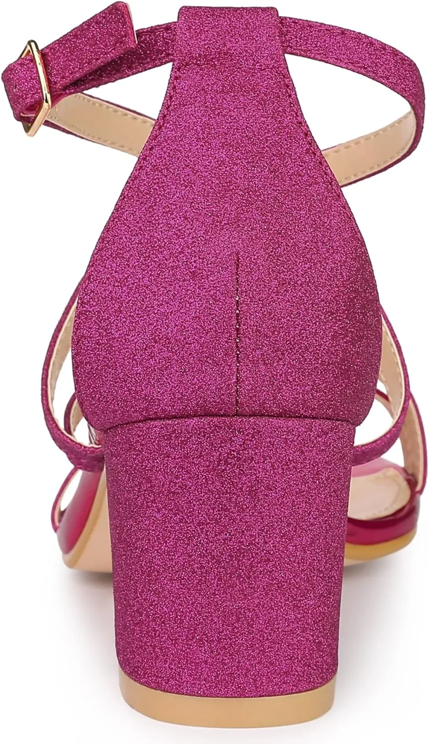 Allegra K Women's Glitter Crisscross Strap Chunky Heels Sandals