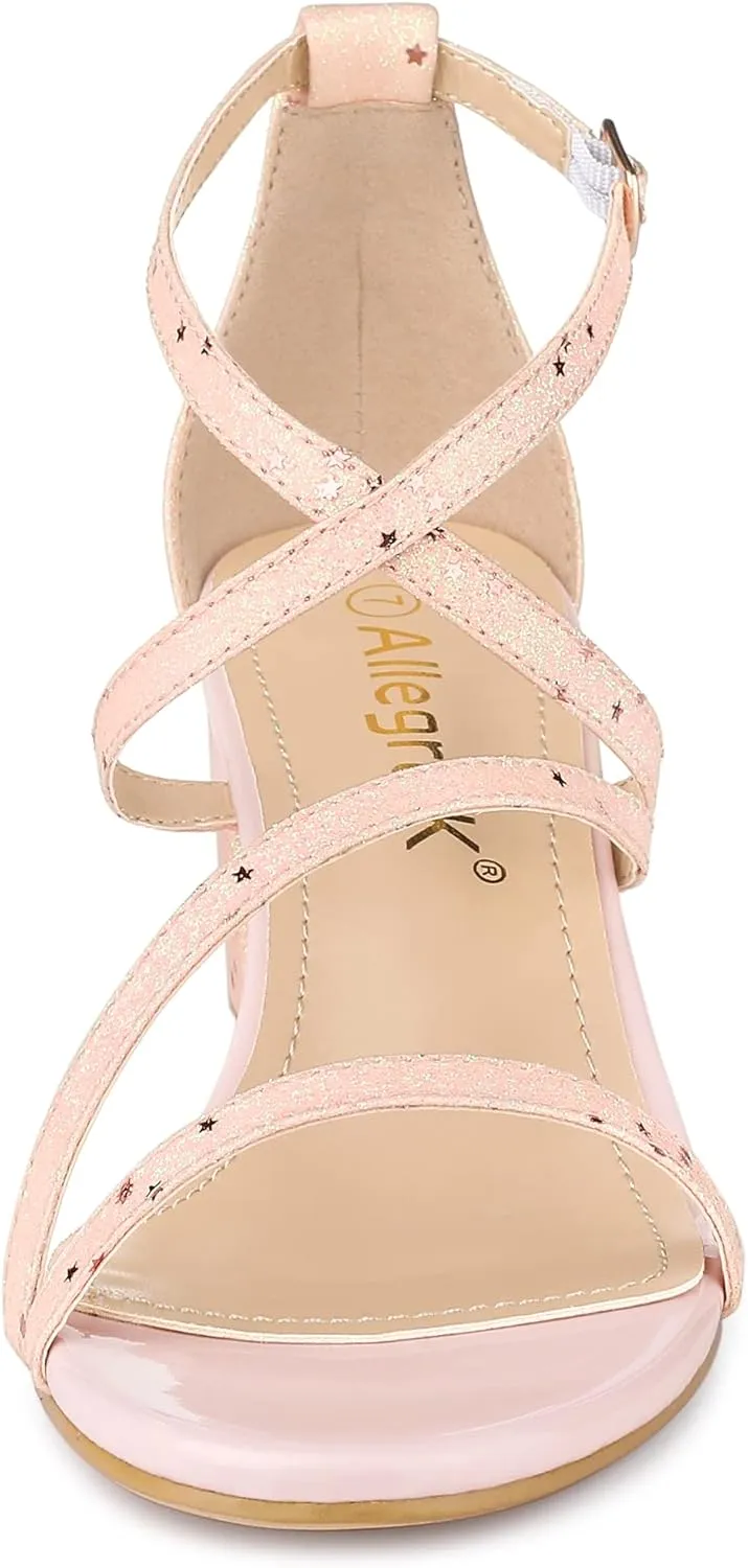 Allegra K Women's Glitter Crisscross Strap Chunky Heels Sandals