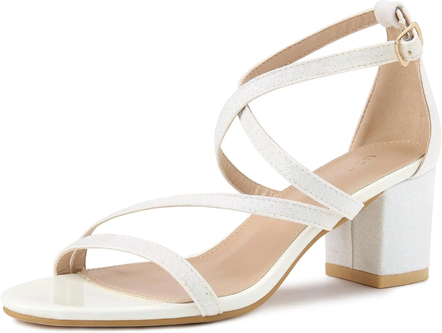 Allegra K Women's Glitter Crisscross Strap Chunky Heels Sandals