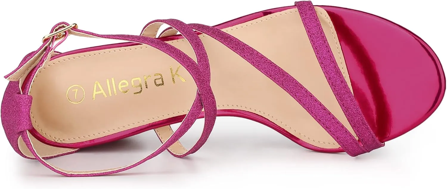 Allegra K Women's Glitter Crisscross Strap Chunky Heels Sandals