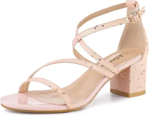Allegra K Women's Glitter Crisscross Strap Chunky Heels Sandals