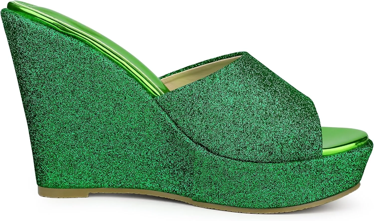 Allegra K Women's Glitter Platform Slip on Wedge Heels Sandals
