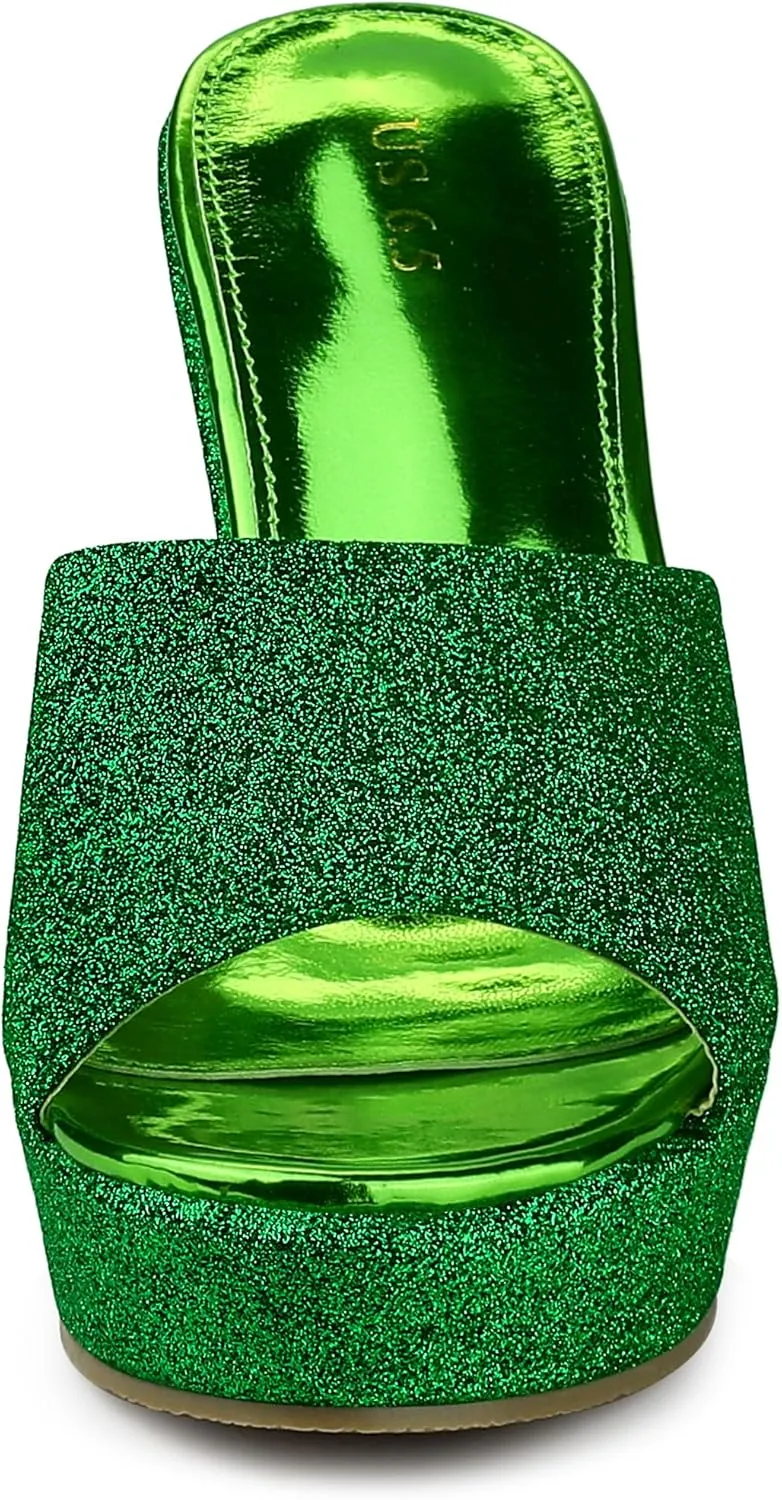 Allegra K Women's Glitter Platform Slip on Wedge Heels Sandals