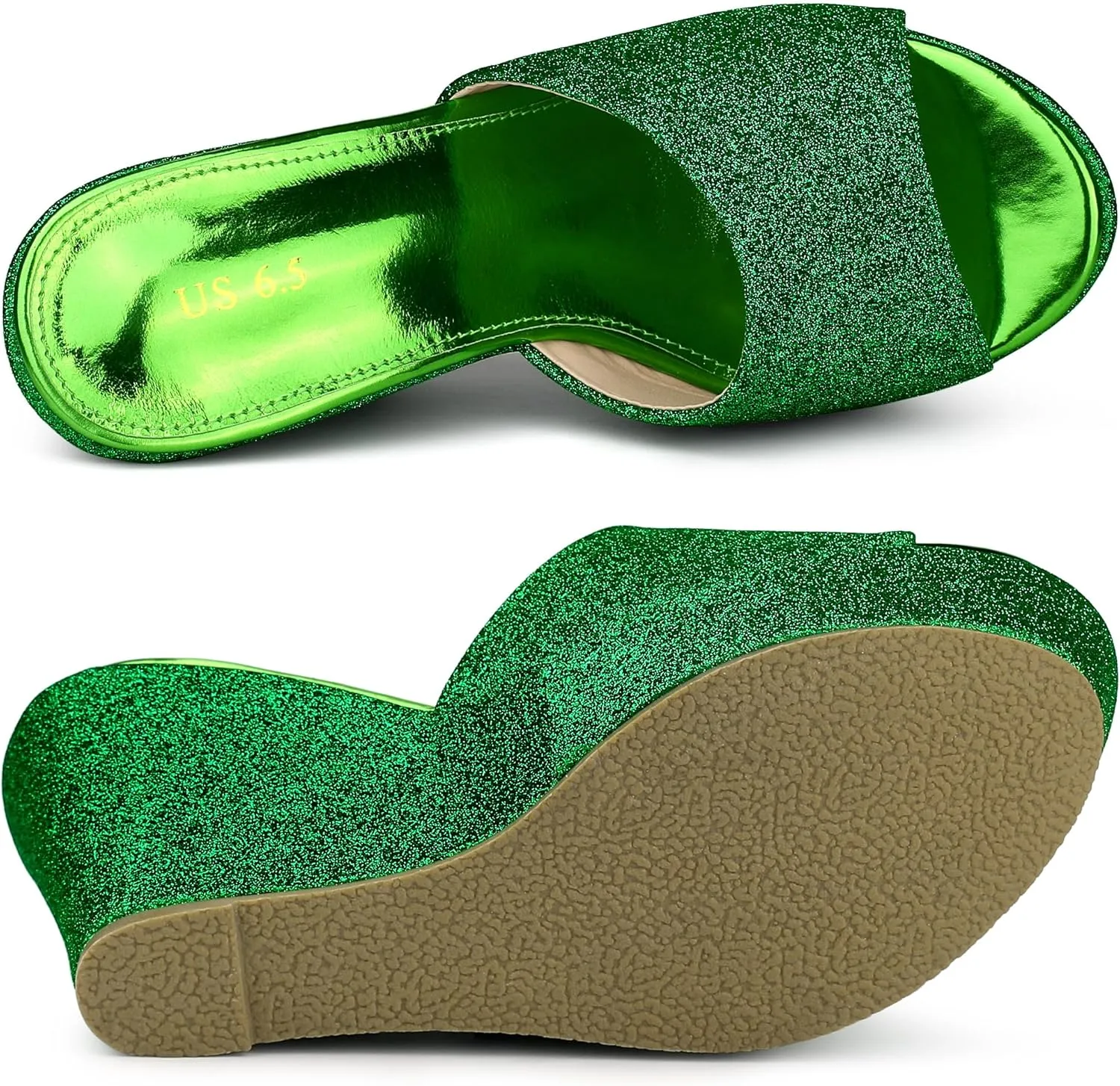 Allegra K Women's Glitter Platform Slip on Wedge Heels Sandals