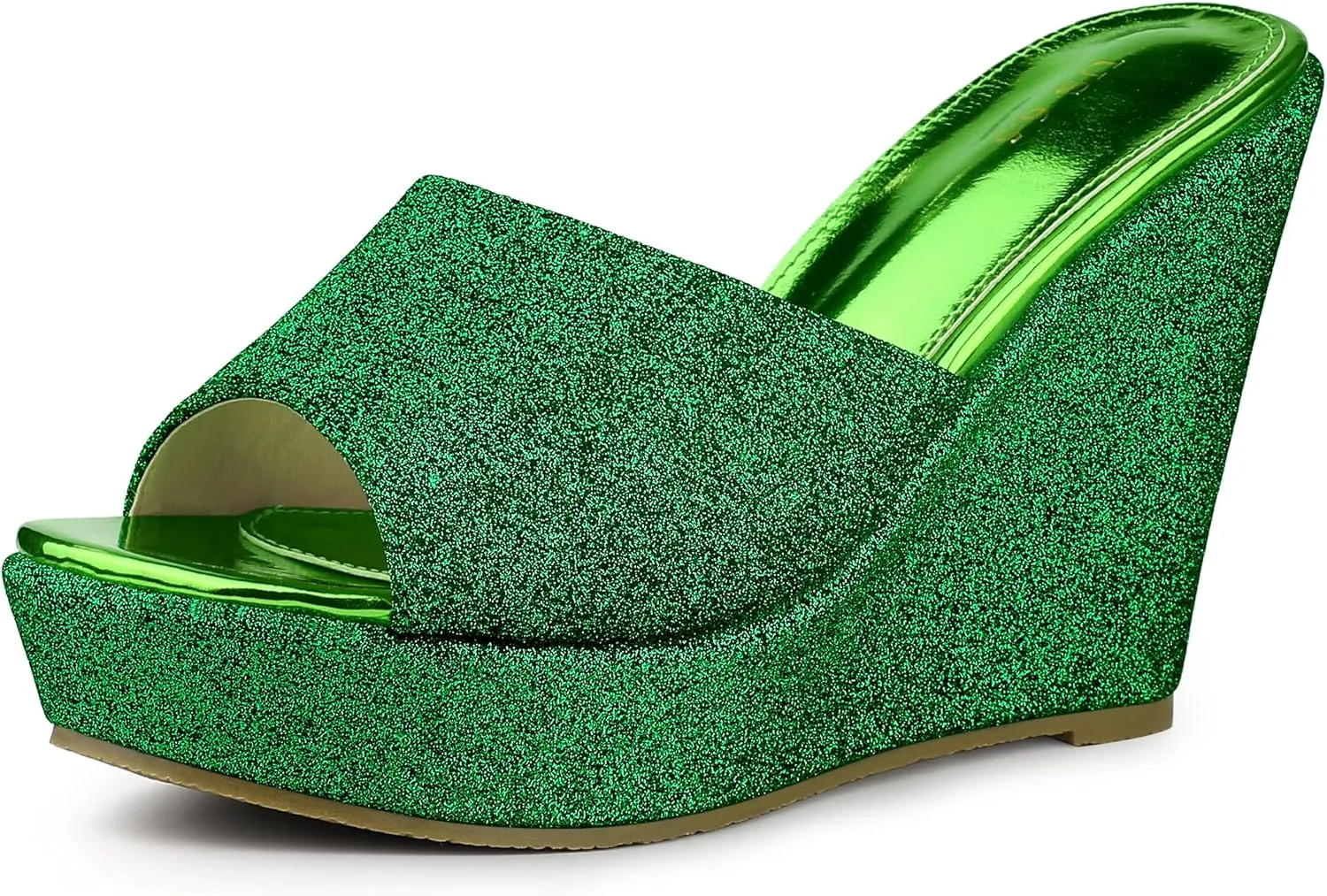 Allegra K Women's Glitter Platform Slip on Wedge Heels Sandals