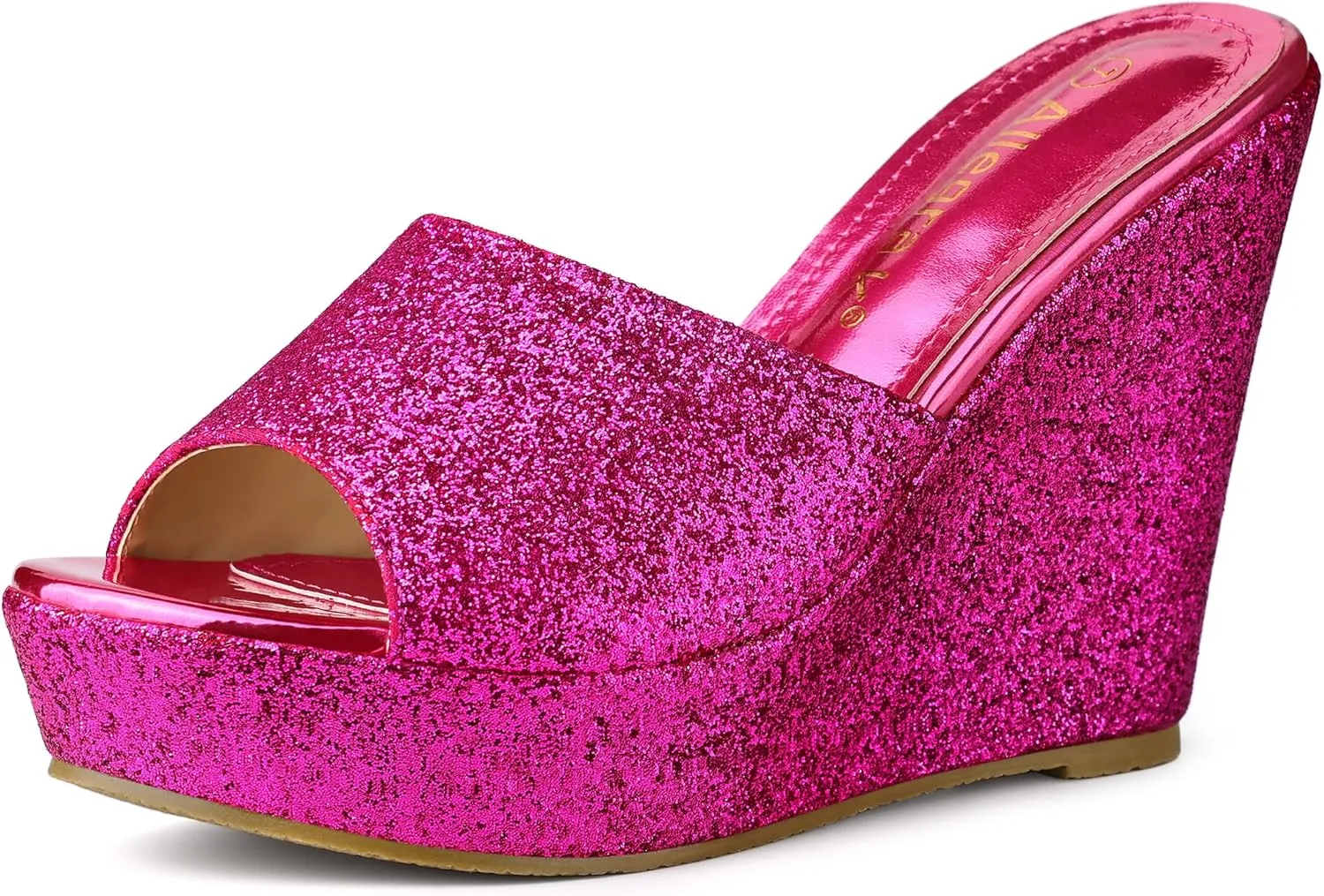 Allegra K Women's Glitter Platform Slip on Wedge Heels Sandals