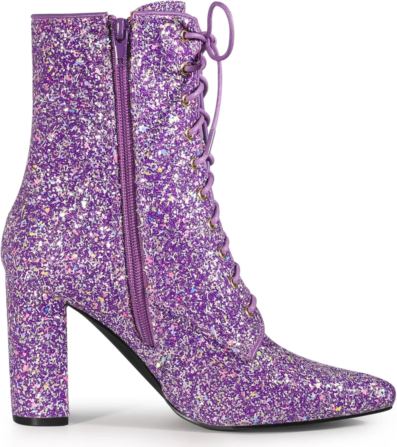 Allegra K Women's Glitter Pointed Toe Block Heel Halloween Ankle Boots