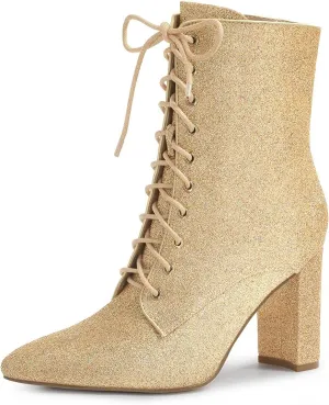 Allegra K Women's Glitter Pointed Toe Block Heel Halloween Ankle Boots