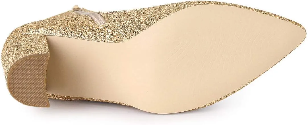 Allegra K Women's Glitter Pointed Toe Block Heel Halloween Ankle Boots