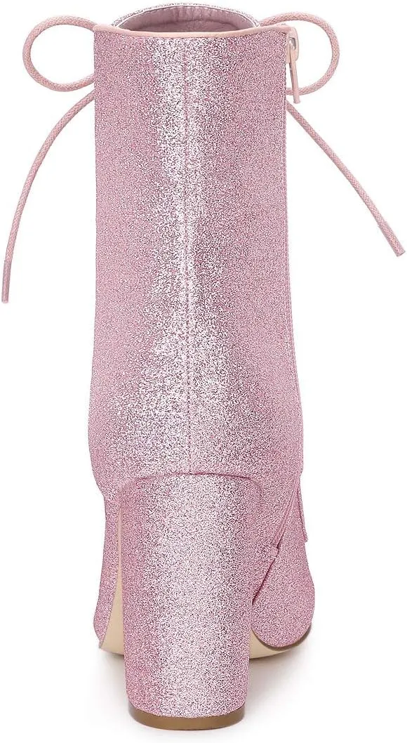 Allegra K Women's Glitter Pointed Toe Block Heel Halloween Ankle Boots