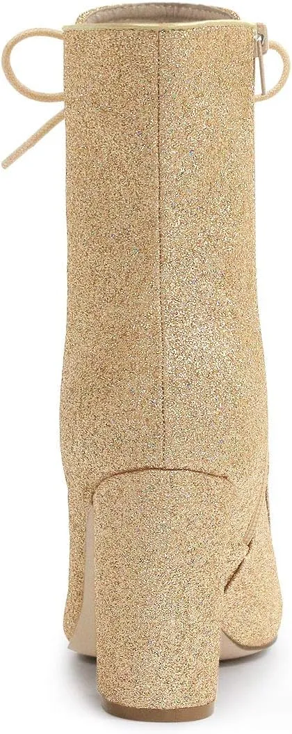 Allegra K Women's Glitter Pointed Toe Block Heel Halloween Ankle Boots