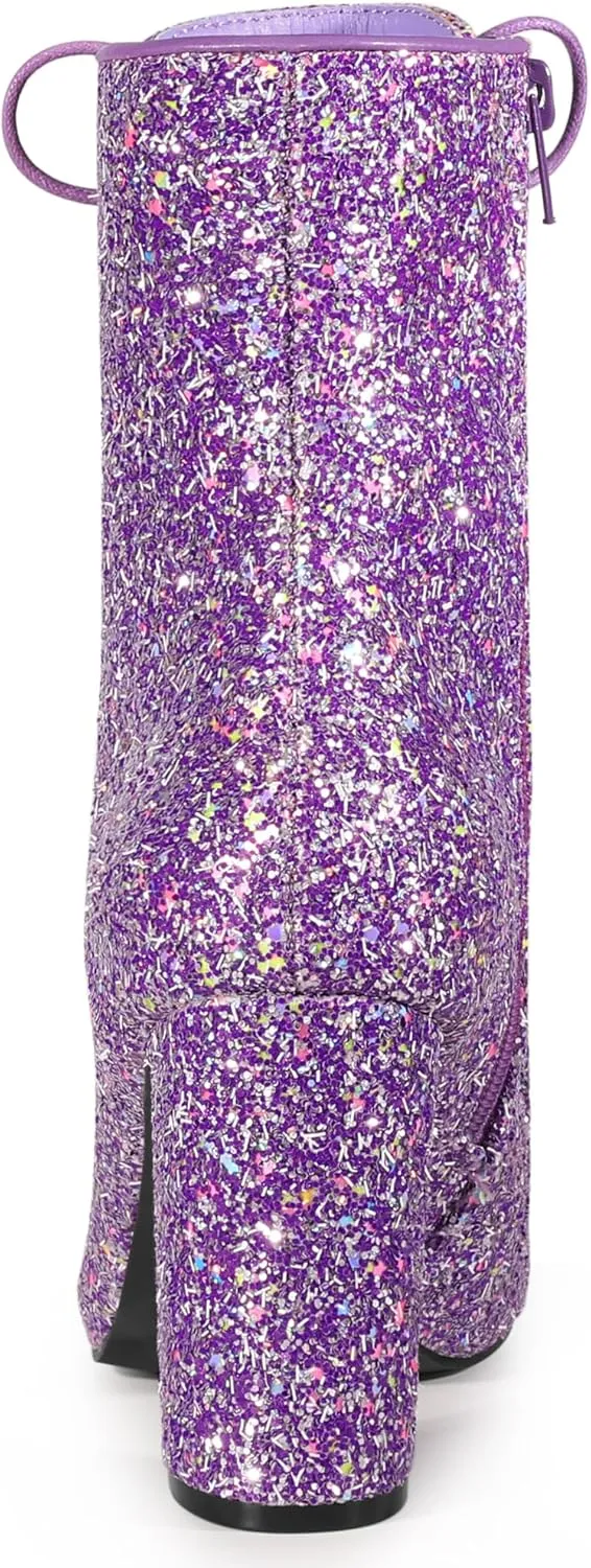 Allegra K Women's Glitter Pointed Toe Block Heel Halloween Ankle Boots