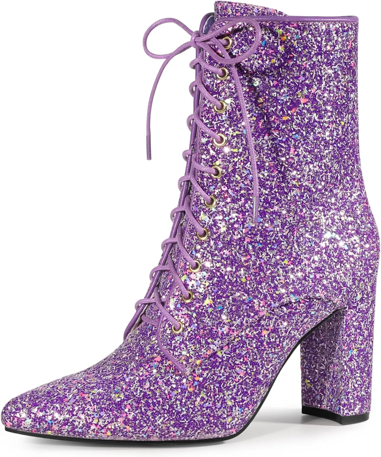 Allegra K Women's Glitter Pointed Toe Block Heel Halloween Ankle Boots
