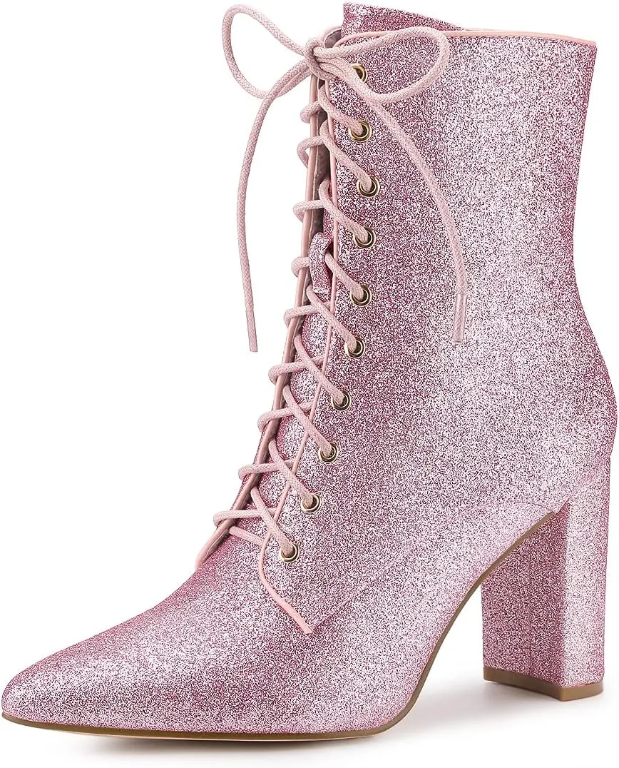 Allegra K Women's Glitter Pointed Toe Block Heel Halloween Ankle Boots