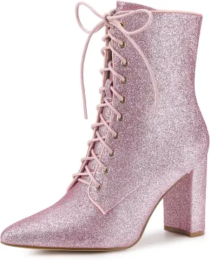 Allegra K Women's Glitter Pointed Toe Block Heel Halloween Ankle Boots
