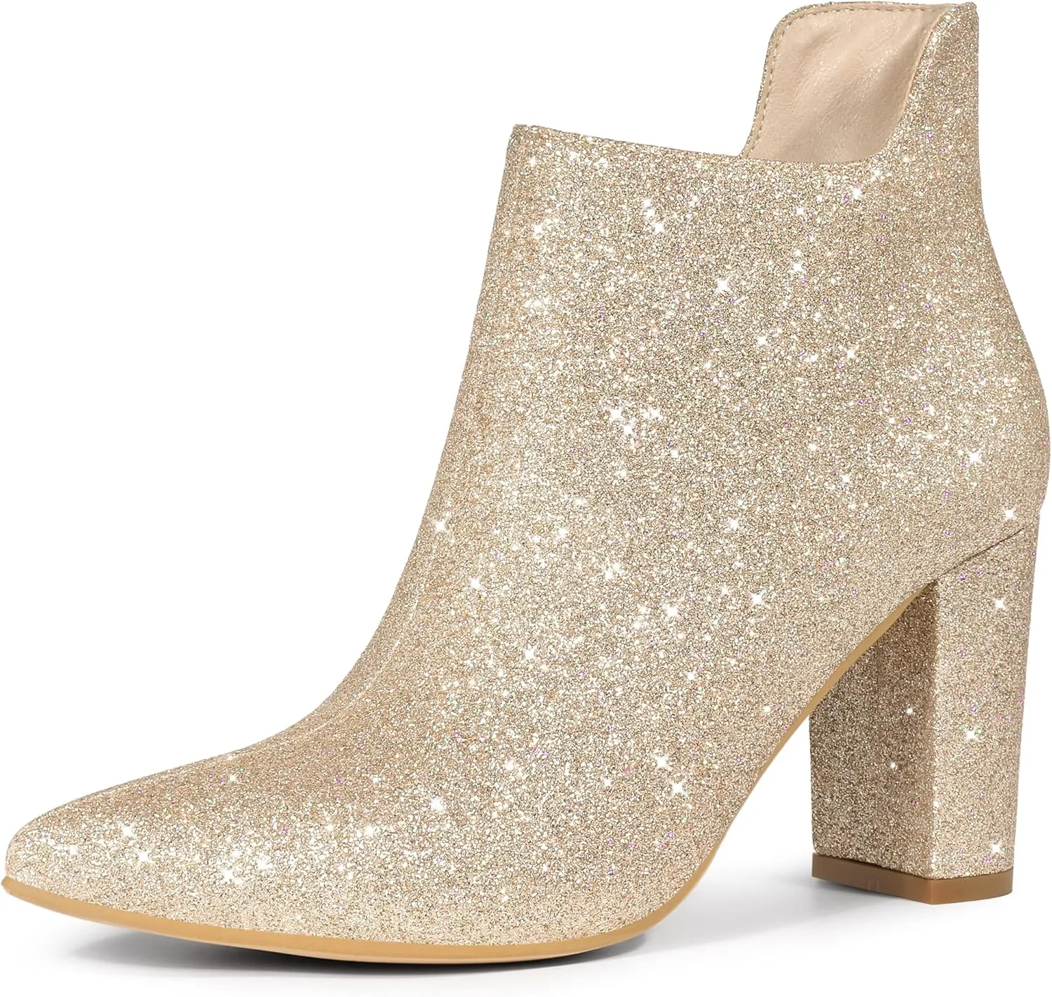 Allegra K Women's Glitter Pointed Toe Cutout Block Heel Ankle Booties