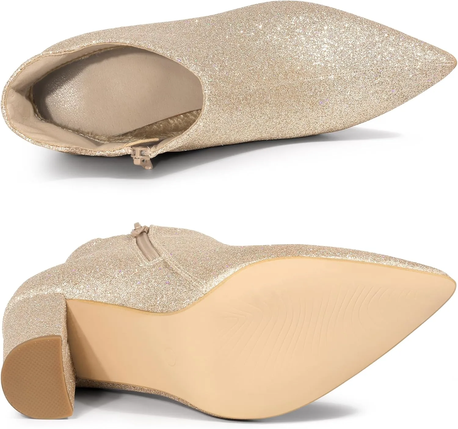 Allegra K Women's Glitter Pointed Toe Cutout Block Heel Ankle Booties