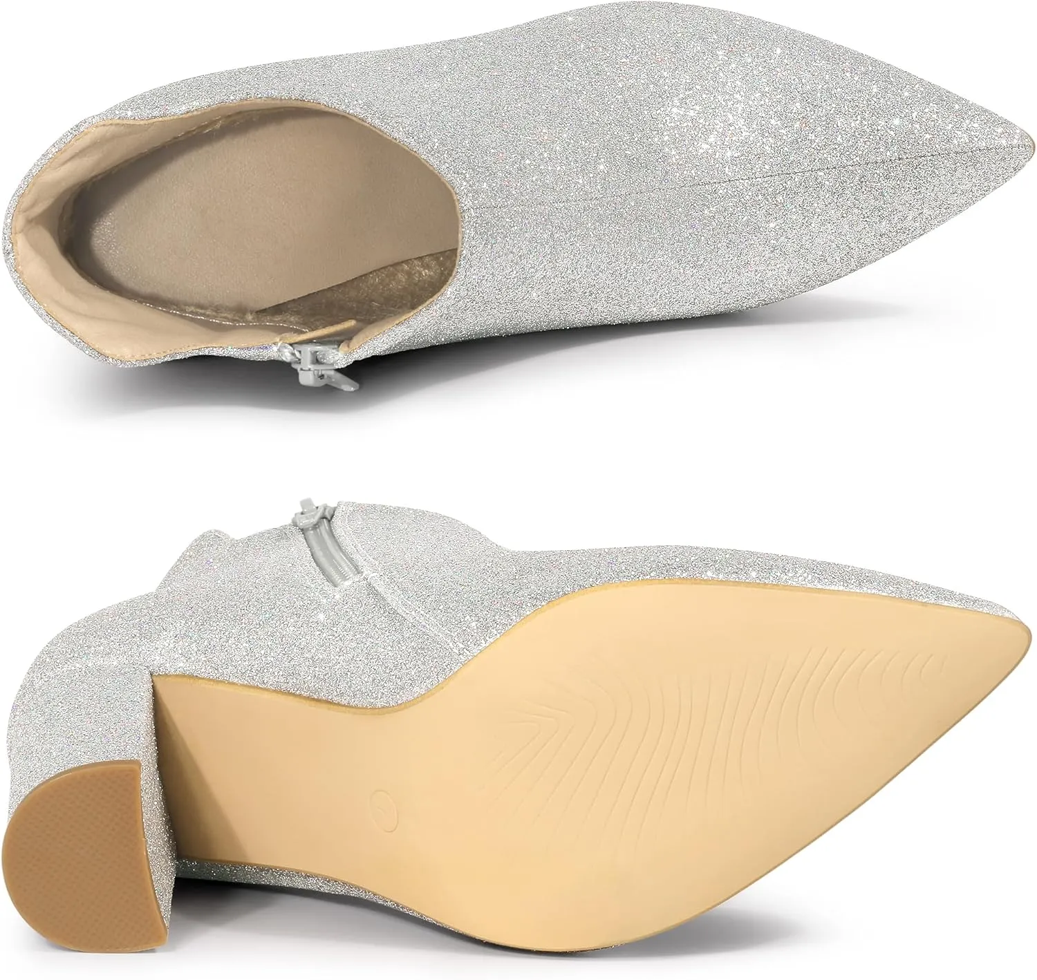 Allegra K Women's Glitter Pointed Toe Cutout Block Heel Ankle Booties