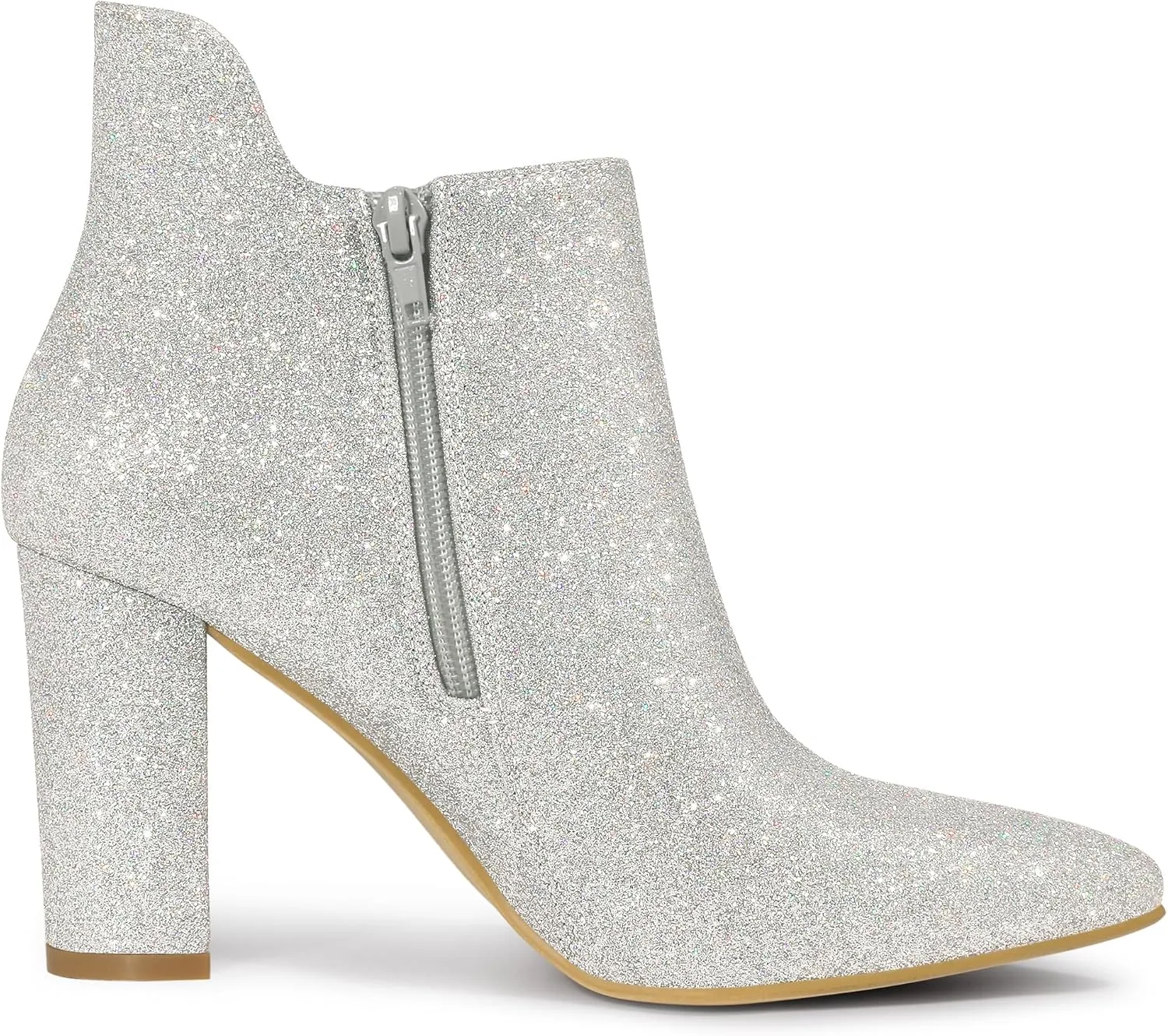 Allegra K Women's Glitter Pointed Toe Cutout Block Heel Ankle Booties
