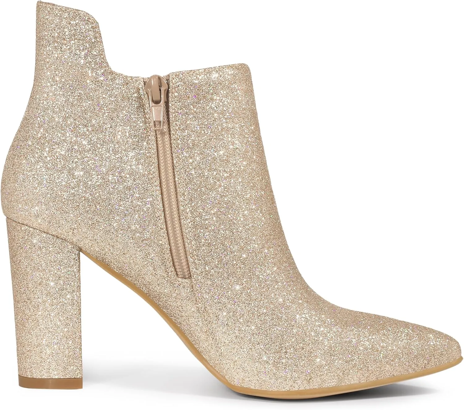Allegra K Women's Glitter Pointed Toe Cutout Block Heel Ankle Booties