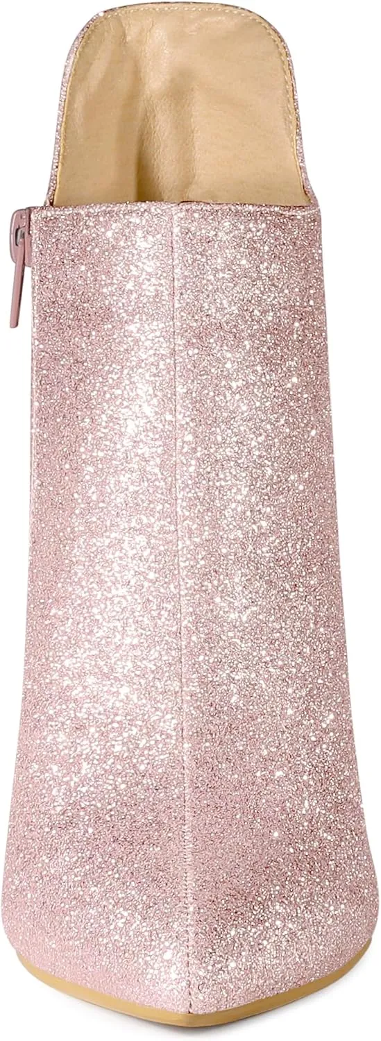 Allegra K Women's Glitter Pointed Toe Cutout Sparkly Stiletto Heels Ankle Boots