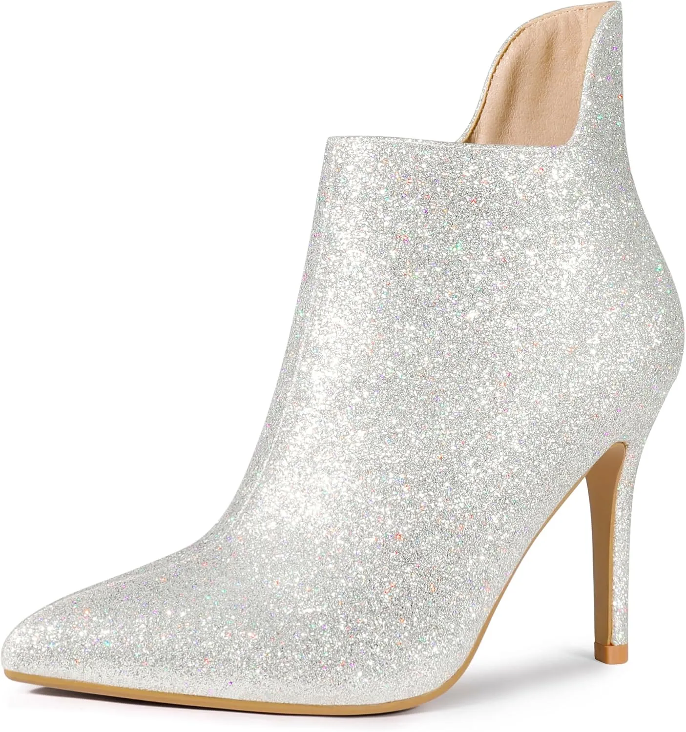 Allegra K Women's Glitter Pointed Toe Cutout Sparkly Stiletto Heels Ankle Boots