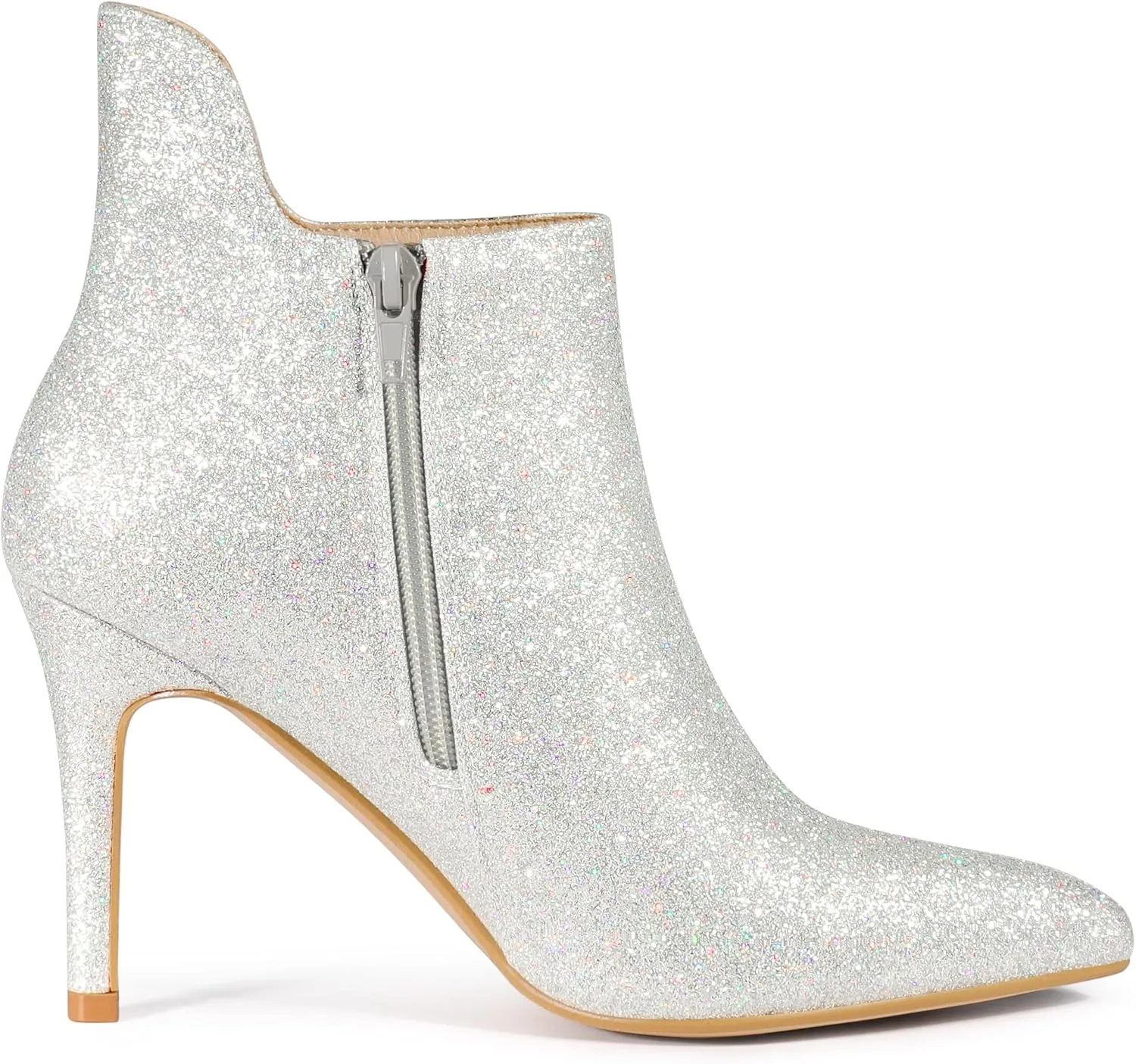 Allegra K Women's Glitter Pointed Toe Cutout Sparkly Stiletto Heels Ankle Boots