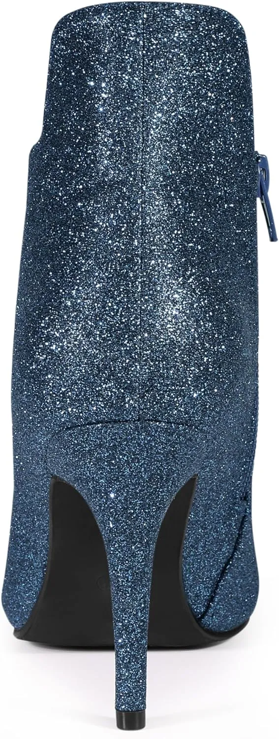 Allegra K Women's Glitter Pointed Toe Cutout Sparkly Stiletto Heels Ankle Boots