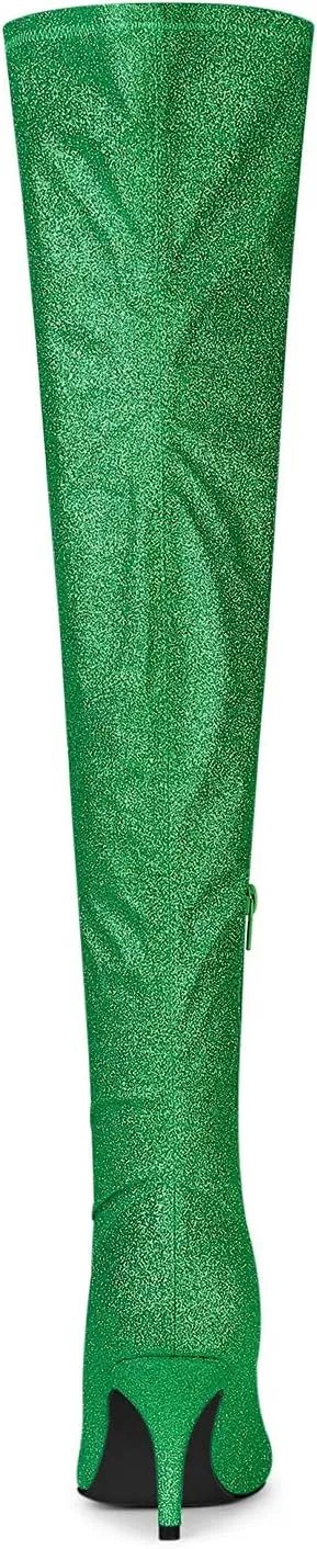 Allegra K Women's Glitter Pointed Toe Stiletto Heel Over the Knee Thigh High Boot