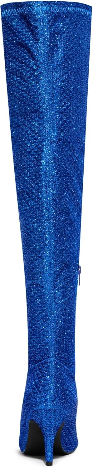 Allegra K Women's Glitter Pointed Toe Stiletto Heel Over the Knee Thigh High Boot