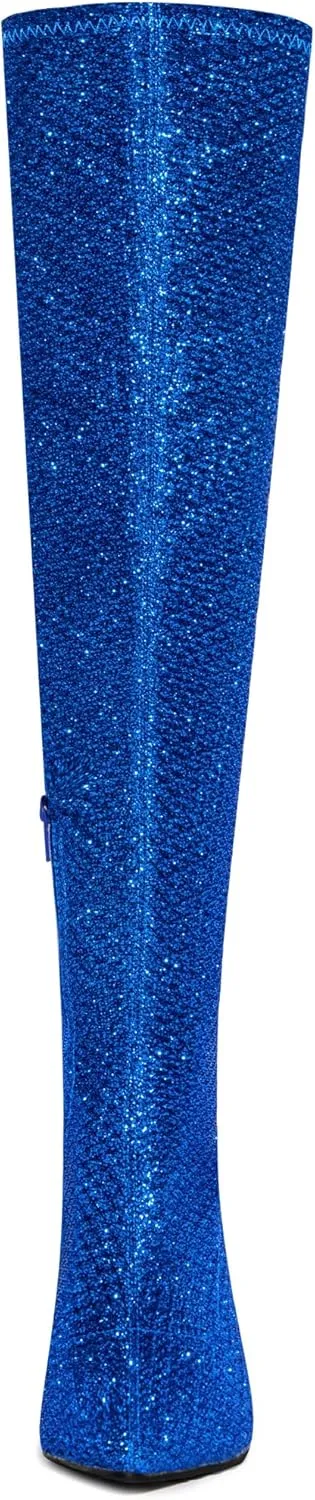 Allegra K Women's Glitter Pointed Toe Stiletto Heel Over the Knee Thigh High Boot
