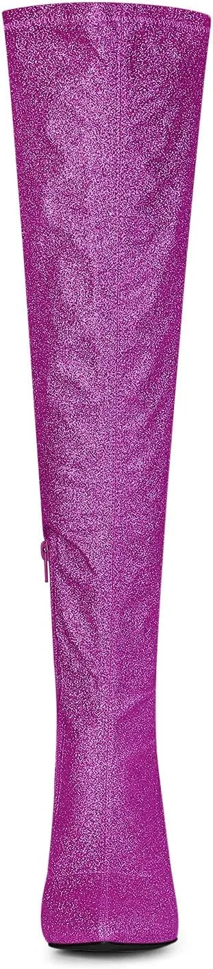 Allegra K Women's Glitter Pointed Toe Stiletto Heel Over the Knee Thigh High Boot