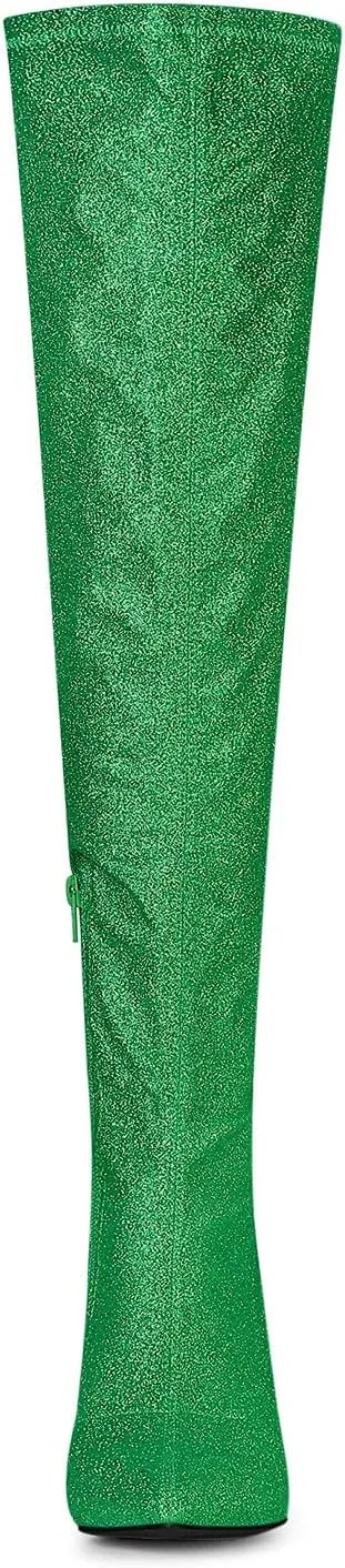 Allegra K Women's Glitter Pointed Toe Stiletto Heel Over the Knee Thigh High Boot
