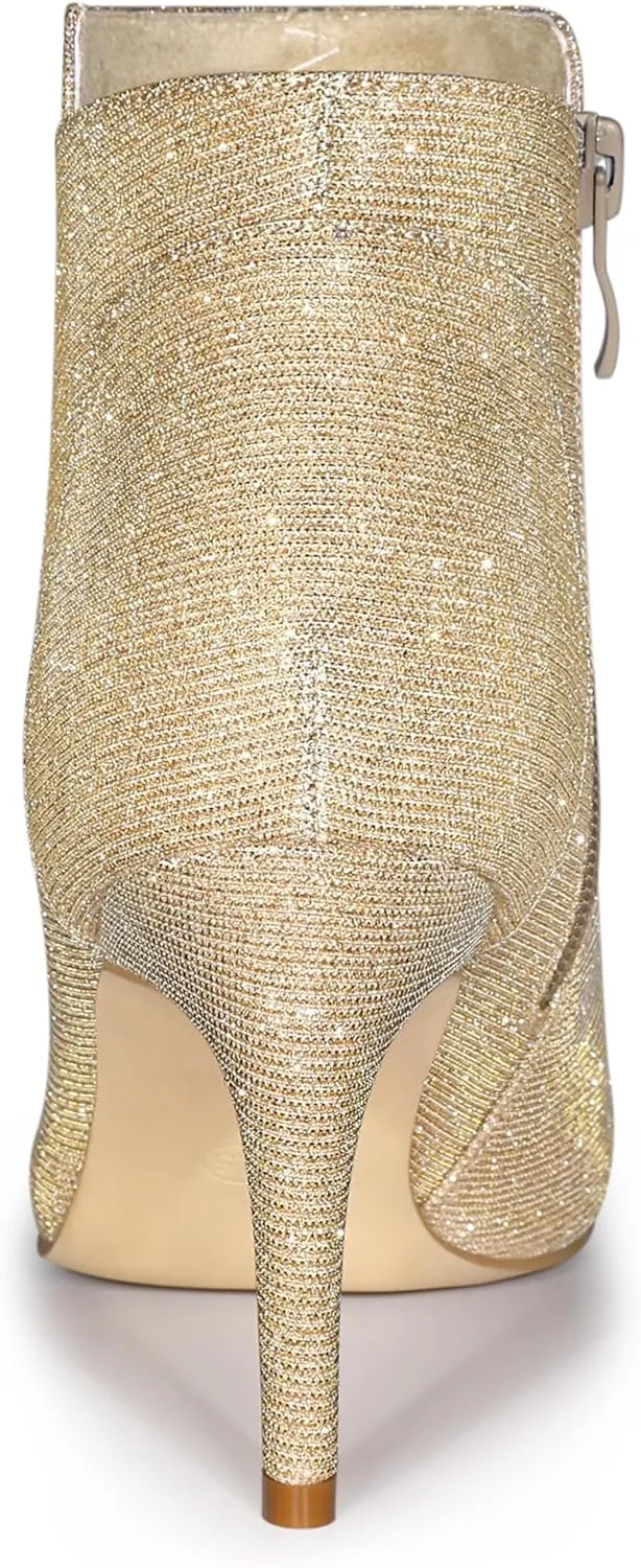 Allegra K Women's Glitter Pointed Toe Zipper Stiletto Heel Ankle Boots